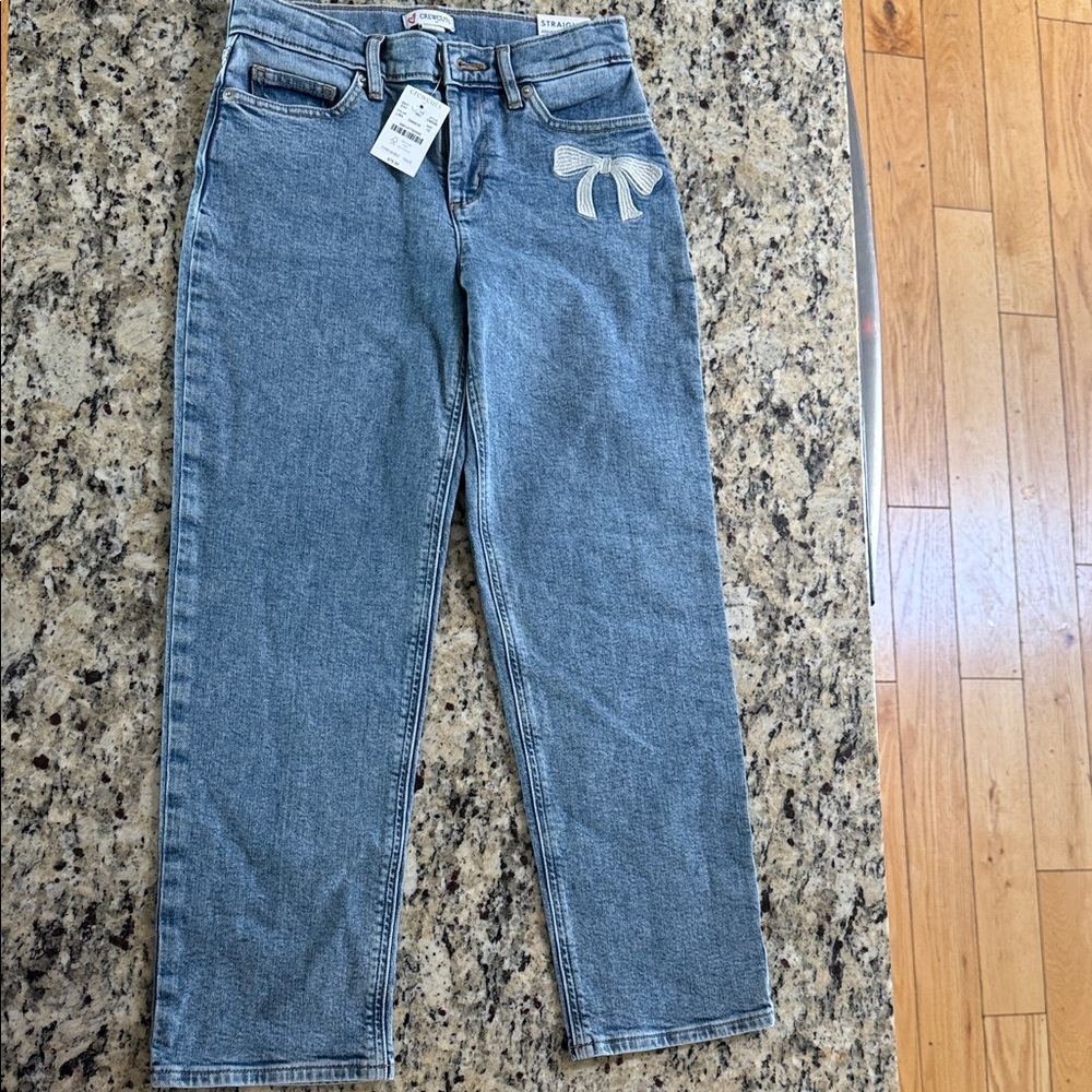 JCrew Girls Straight Leg Jeans with Bow size 10 NWT